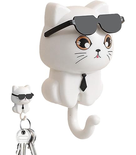 Amazon.co.jp: かわいい猫キーフック、サングラスをかけた漫画猫2個